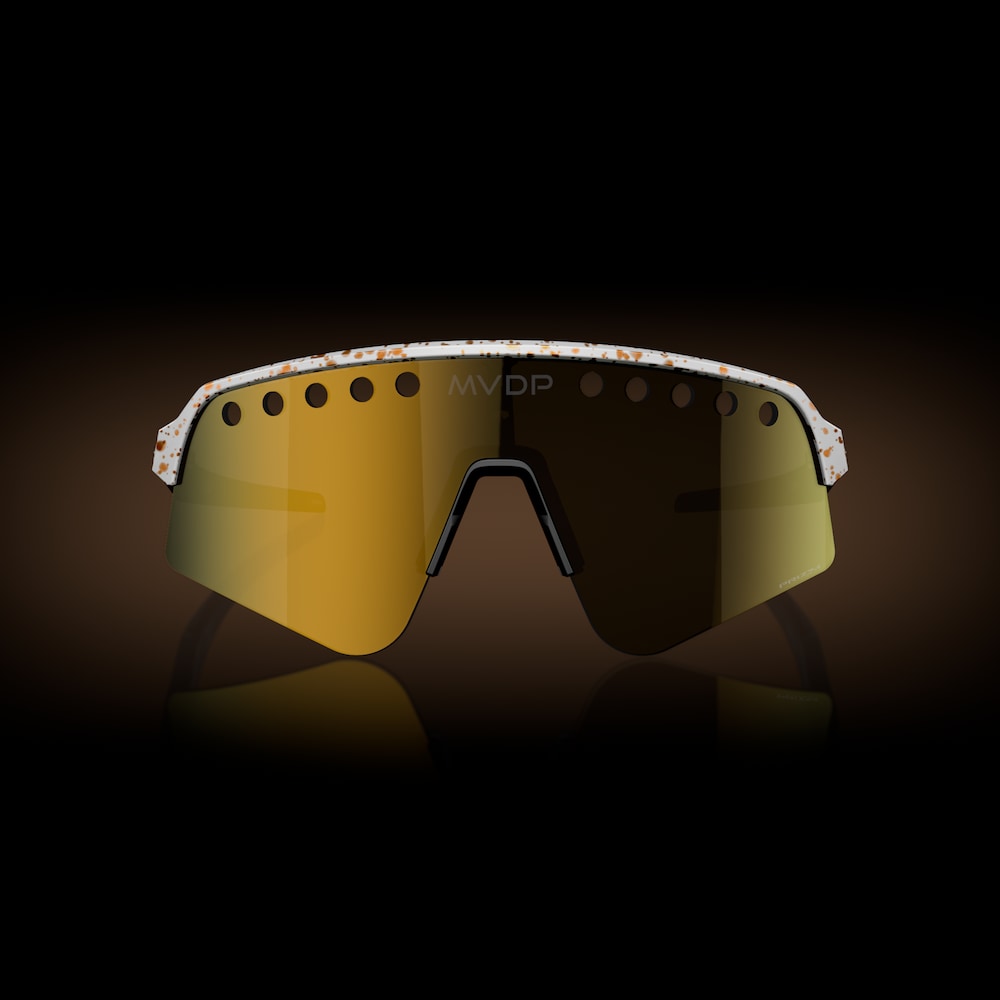 Oakley sunglass Mathieu Van Der Poel Signature Series Sutro Lite Sweep prizm 24k Lenses with red/gold splatter Frame