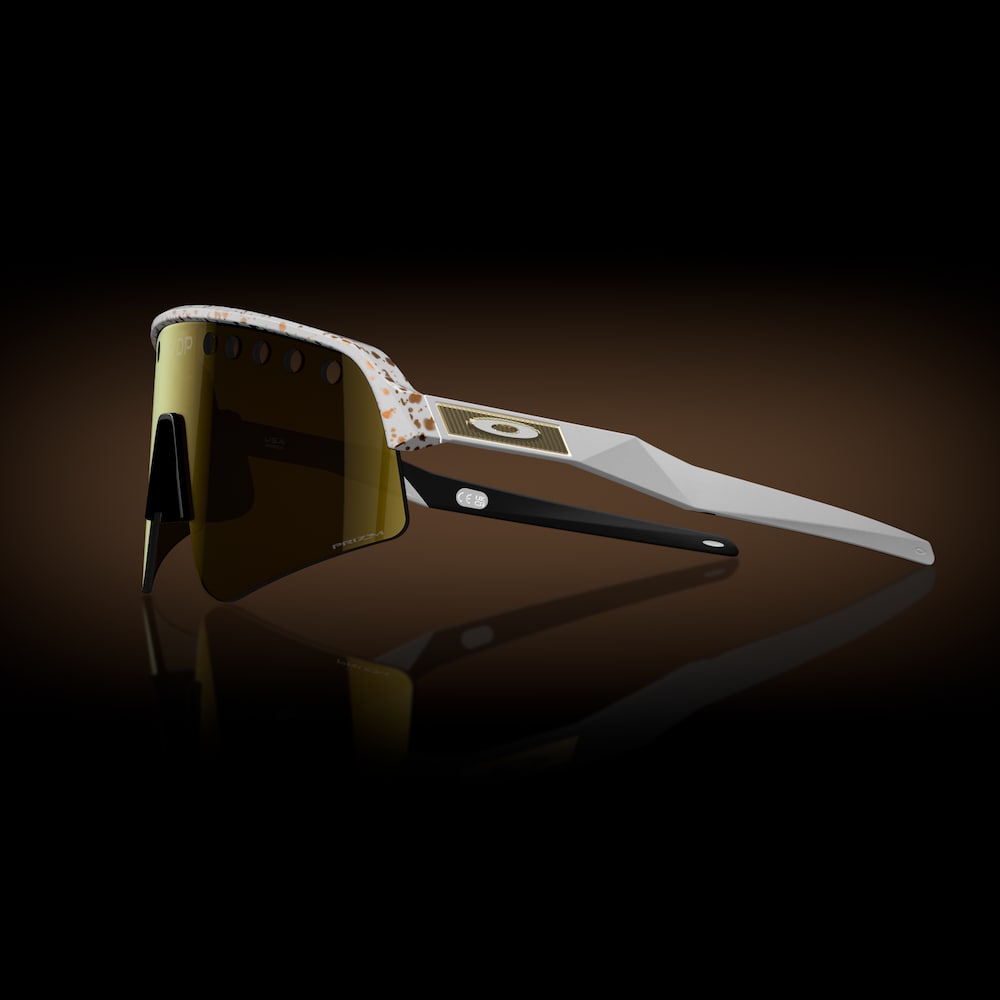 Oakley sunglass Mathieu Van Der Poel Signature Series Sutro Lite Sweep prizm 24k Lenses with red/gold splatter Frame