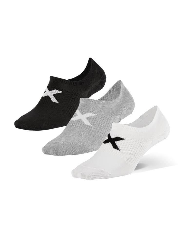 2XU UQ6550E Invsible Unisex Running Socks - Pack of 3 (Black/White/Grey)