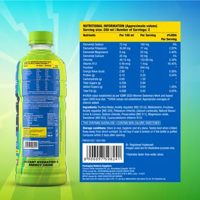 Fast&Up Reload Low Sugar Ready to Drink Instant Energy & Hydration Lemon Flavour, 250ml