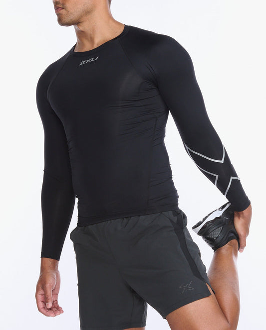 2XU mens core compression long sleeve black silver