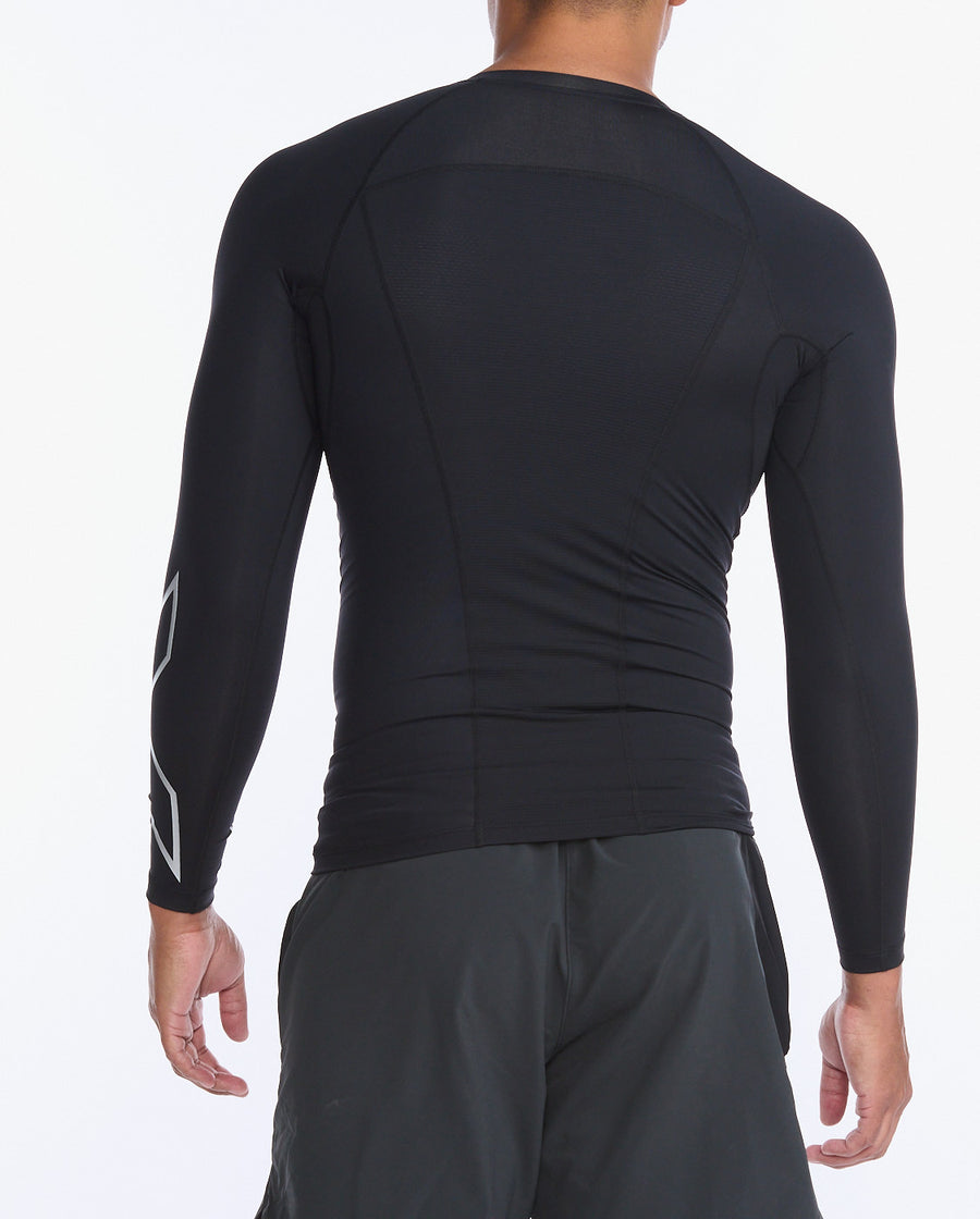 2XU mens core compression long sleeve black silver