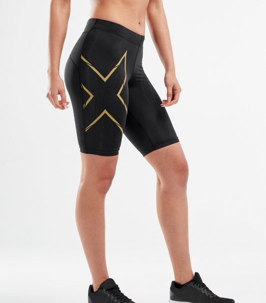 2XU MCS WOMENS Running Shorts- Black/Gold Reflective