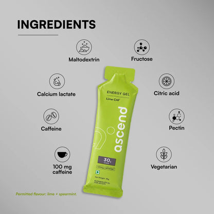 Ascends 30 gm Carbs & 100 mg Caffeine - Ascend Energy Gel (Lime CAF)