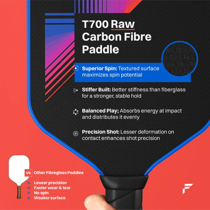 FirstEdge Veloflex T700 RAW (Spin/Textured) Carbon Fibre Pickleball Paddle (With Cover)
