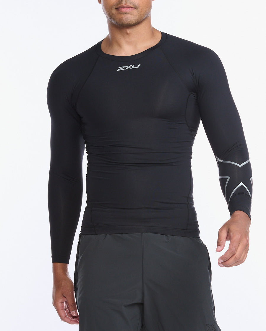 2XU mens core compression long sleeve black silver