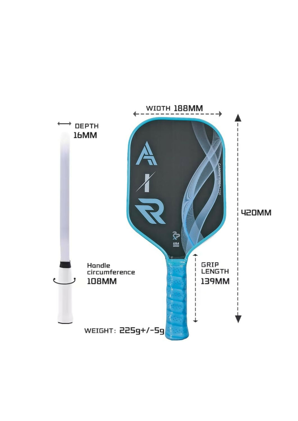 PPX AIR Pickleball Paddle – T700 Carbon Fiber Face & Polymer Honeycomb Core | Lightweight Control Paddle (Black & Blue)