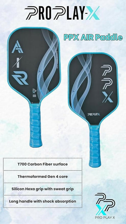 PPX AIR Pickleball Paddle – T700 Carbon Fiber Face & Polymer Honeycomb Core | Lightweight Control Paddle (Black & Blue)